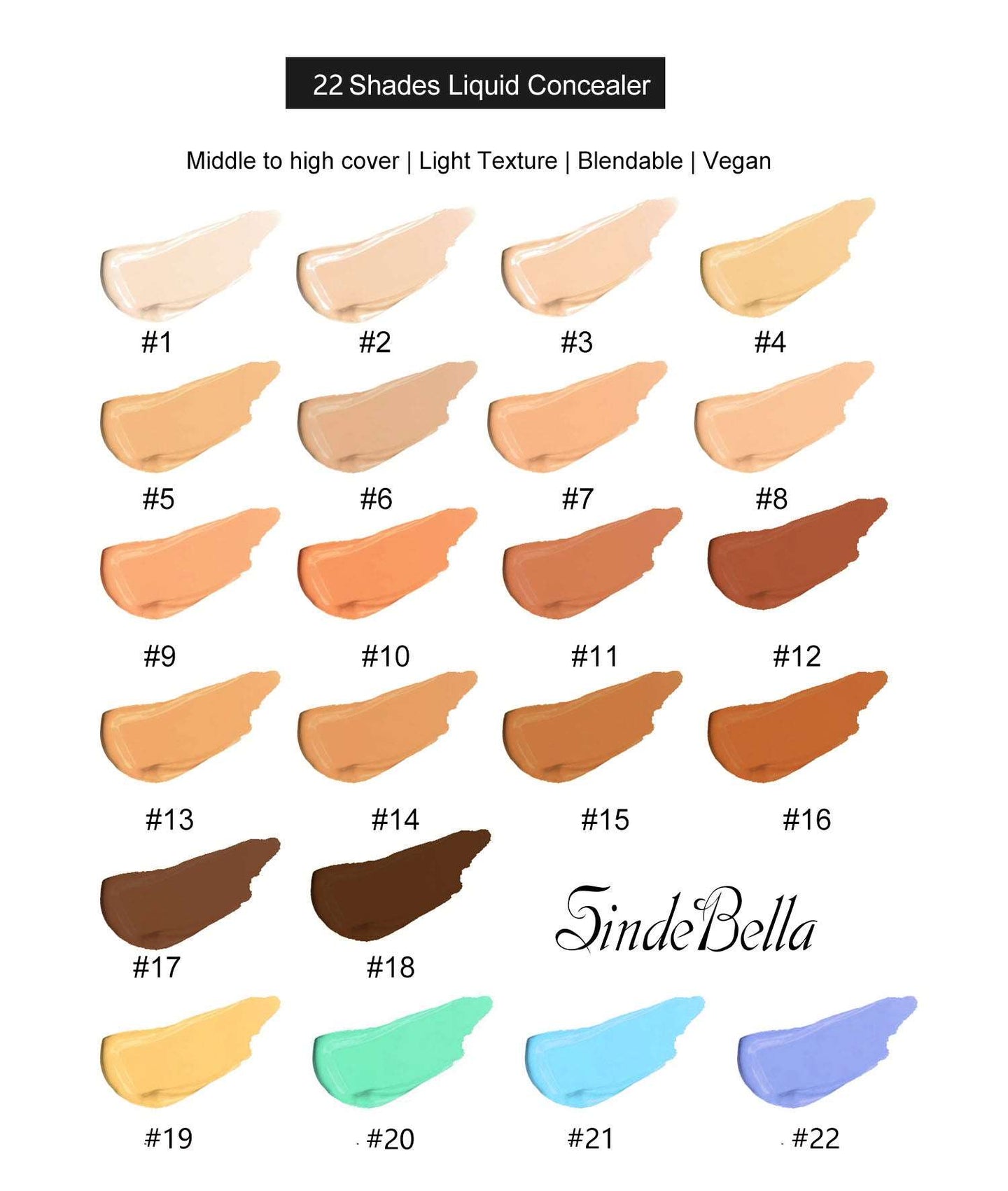22 Shades Vegan Full Coverage Liquid Concealer Talc-Free