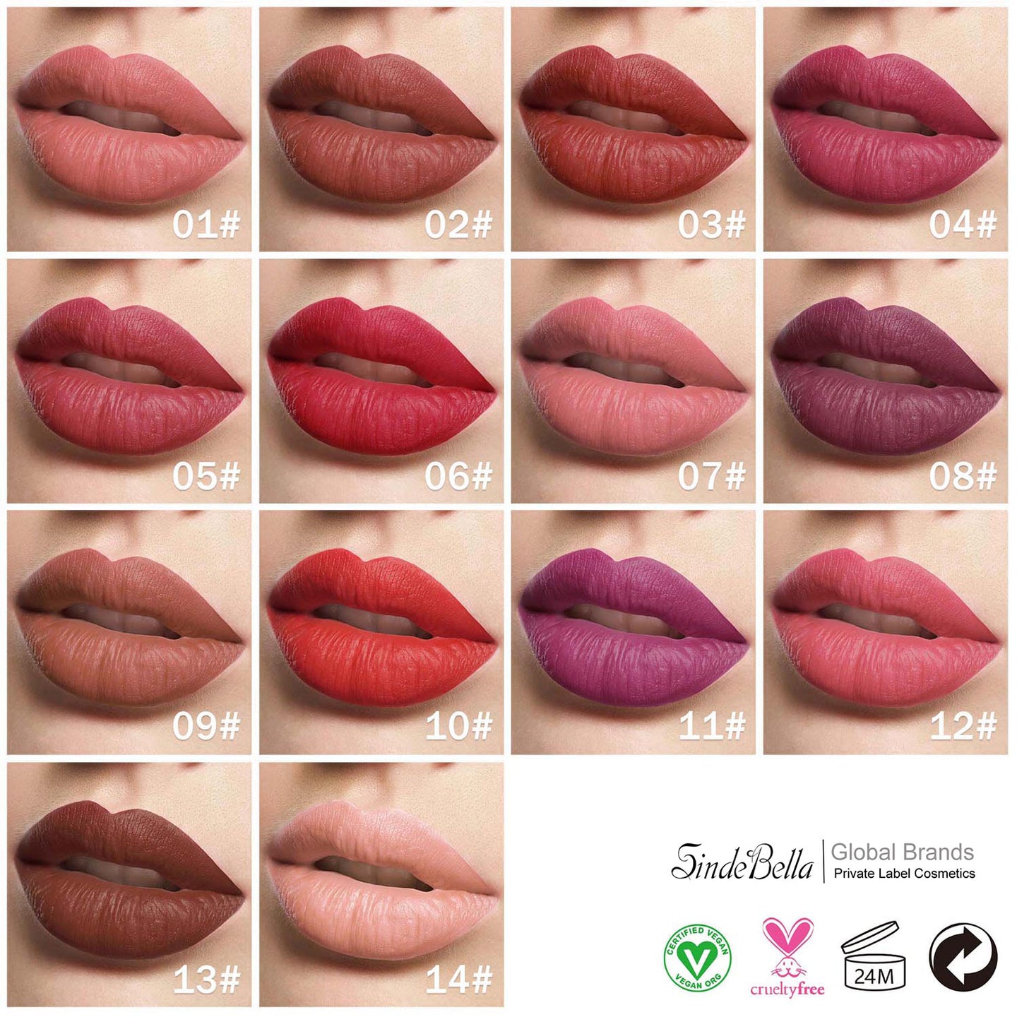 Kit de Muestras de Labial Hidratante Mate de Terciopelo - 14 tonos