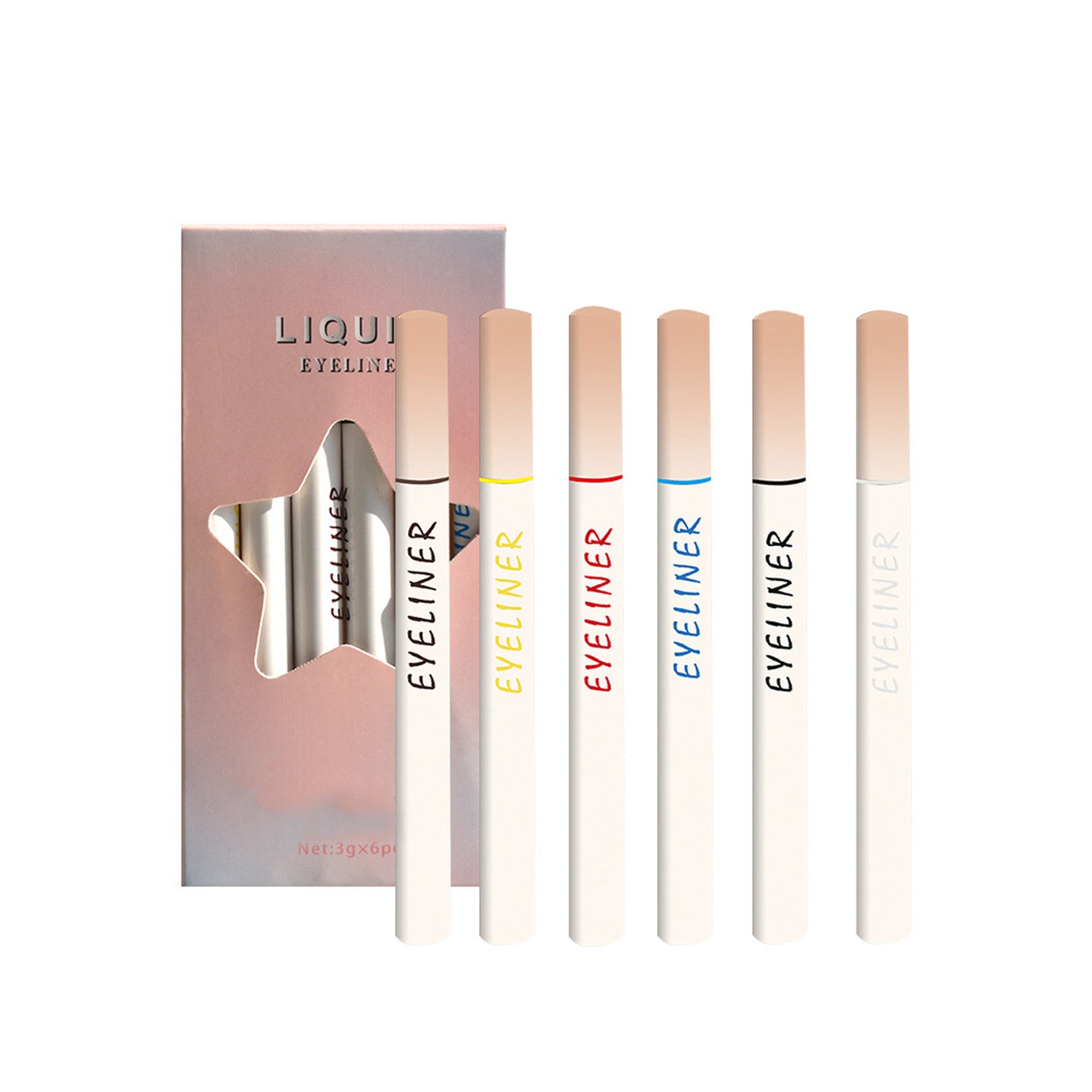 6 stuks waterdichte hoge gepigmenteerde Eyeliner Pen Set