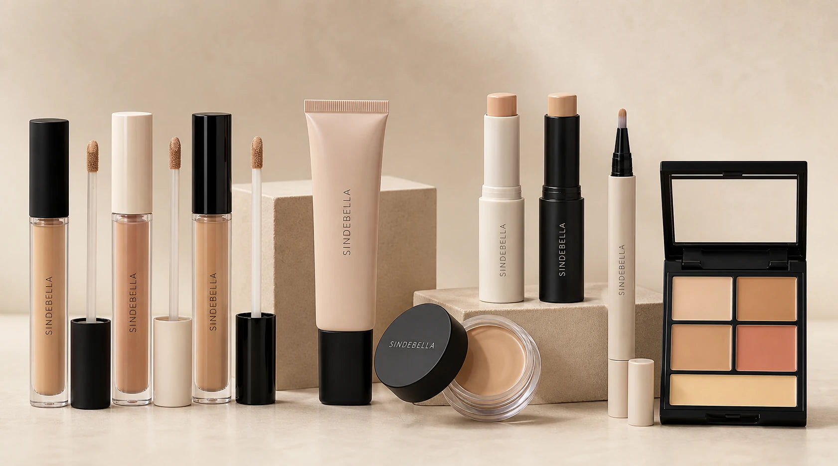 Stock packaging options for liquid, cream, stick, pen and palette concealer projects