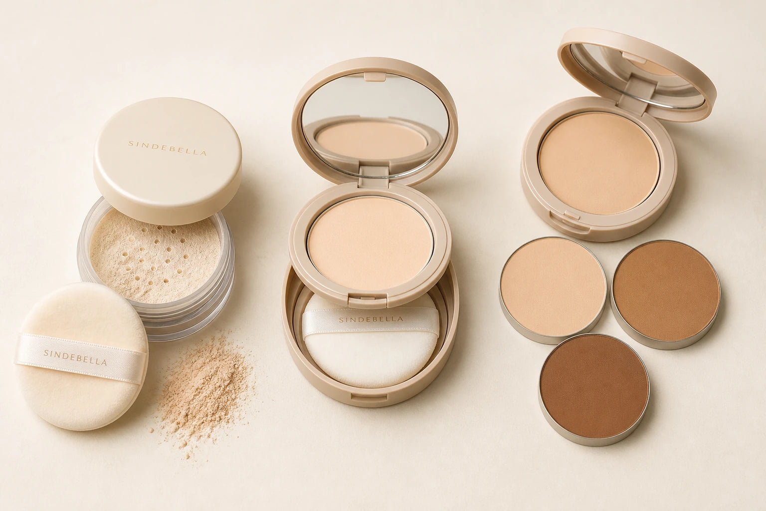 Loose setting powder, pressed setting powder and powder foundation formats