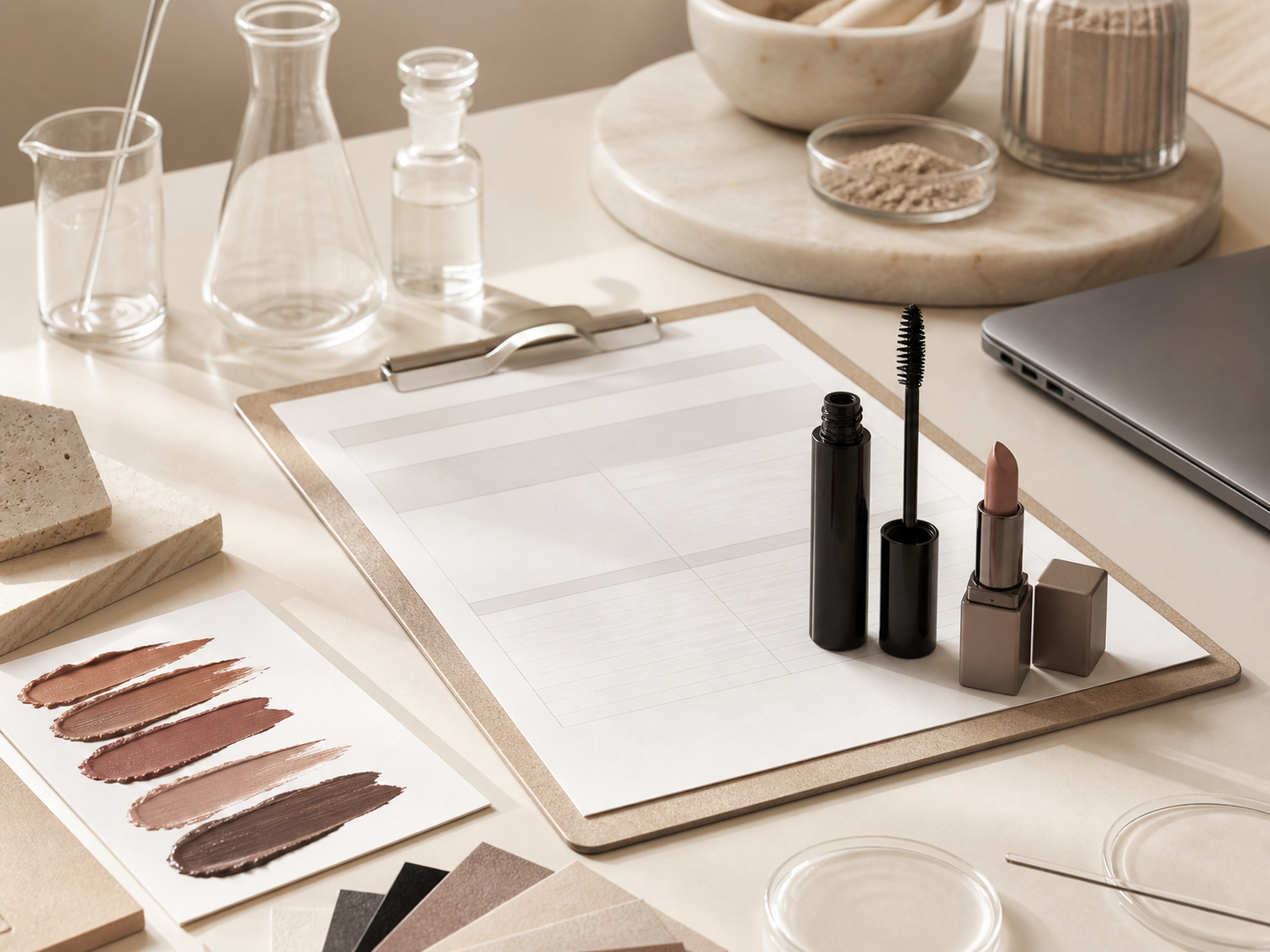 Cosmetic product samples with formula and safety documentation