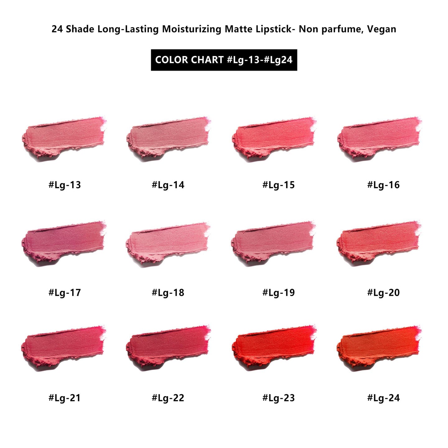 24 Shade Long-Lasting Super Matte Lipstick - Non parfume, Vegan