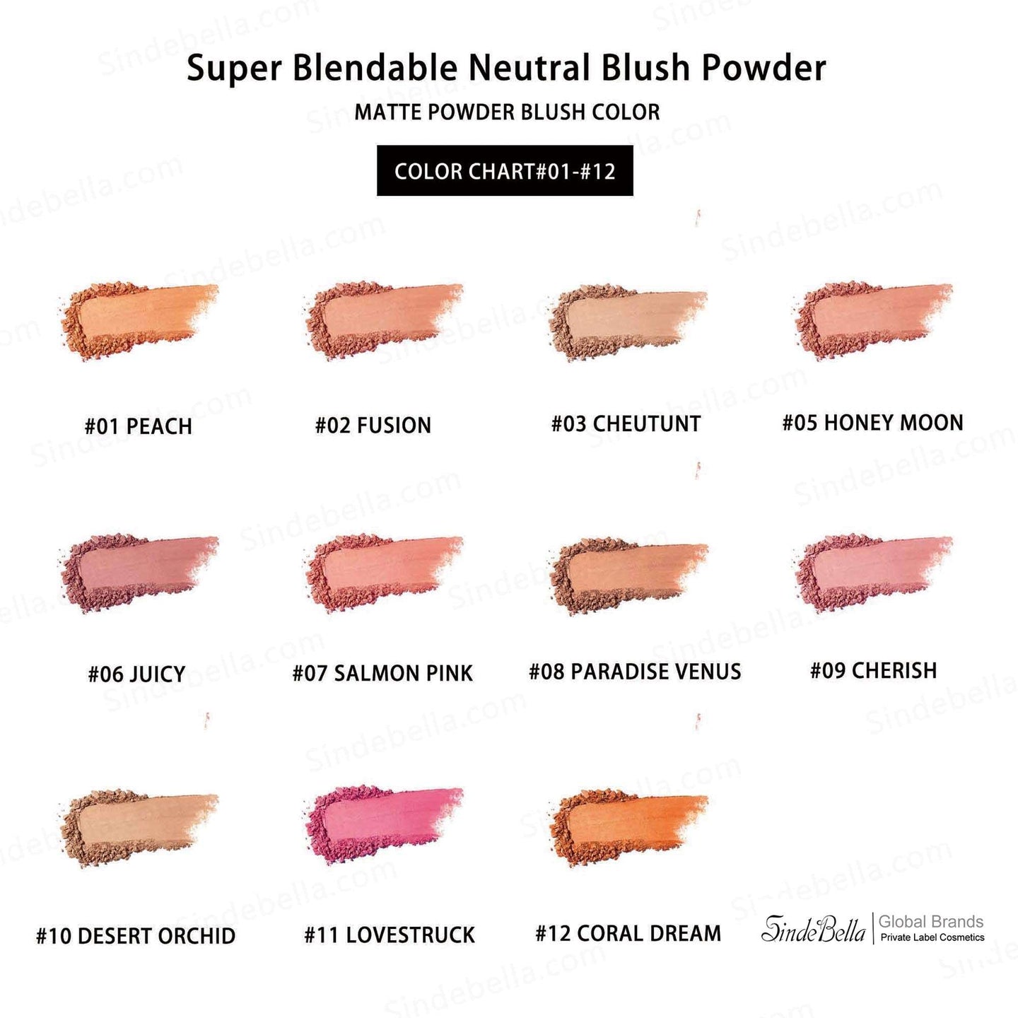 12 Shades Neutral Blush Powder Sample Kit