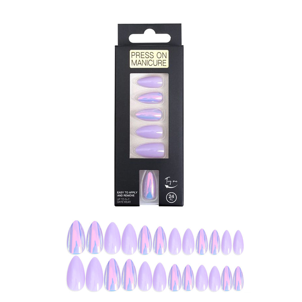 24pcs French Tip Press on Nails Medium Almond Shape Mirror Effect