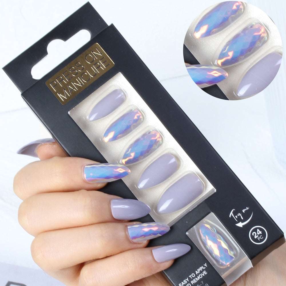 24pcs French Tip Press on Nails Medium Almond Shape Mirror Effect