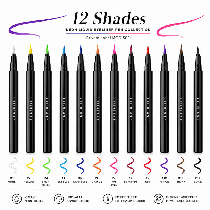 Private Label Colored Liquid Eyeliner Pen – 12 Shades