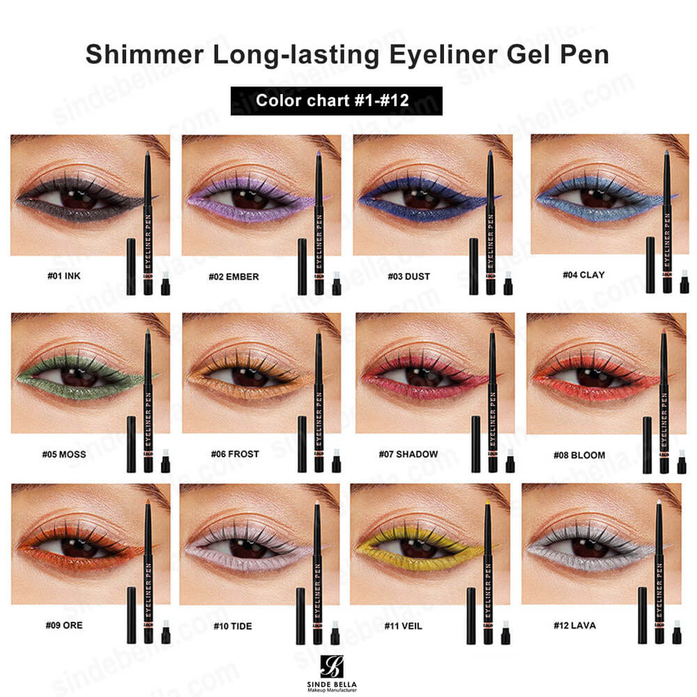 12 Shades Shimmer Waterproof Smudge-proof Eyeliner Pen