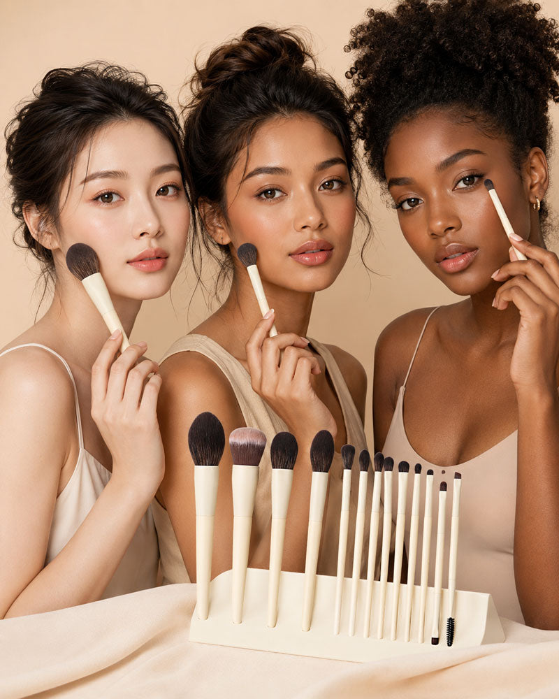 Custom 13-piece makeup brush set with logo for private label beauty brands