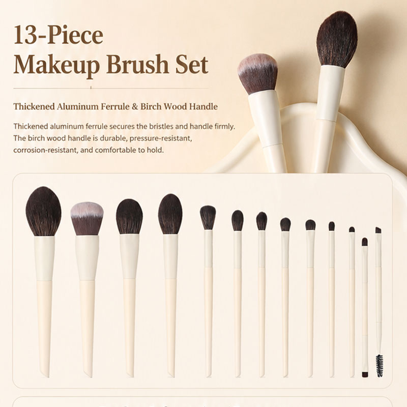 Custom 13-piece makeup brush set with logo for private label beauty brands