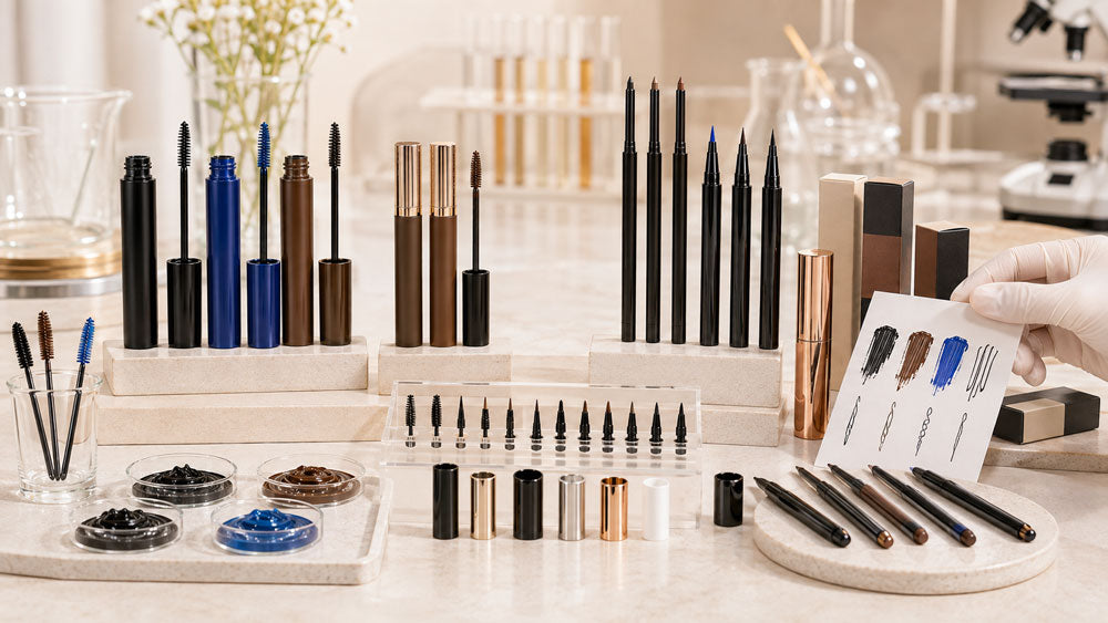 Eye and brow makeup formulas packaging components and compatibility testing