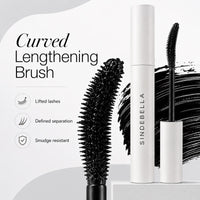 Private label lengthening mascara with curved brush and deep black formula