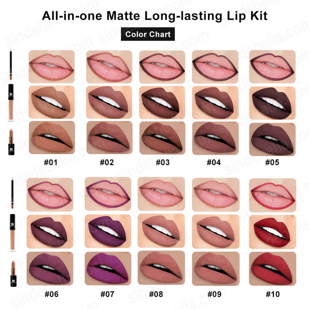 Das All-in-One-Lippen-Kit enthält Lippenstift, flüssigen Lippenstift und Lippen futter