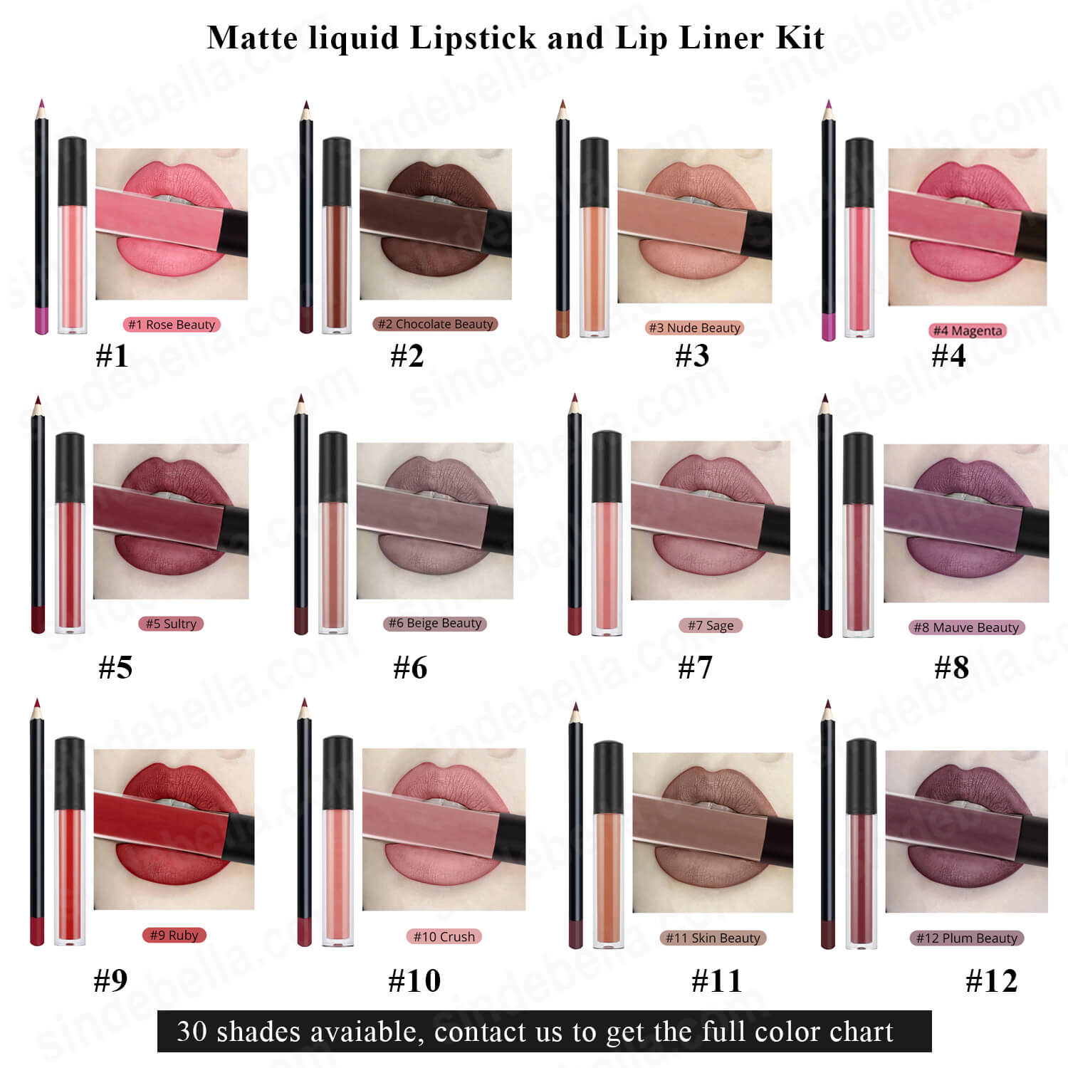 Matte vloeibare lippenstift en Lip Liner potlood make-up Set