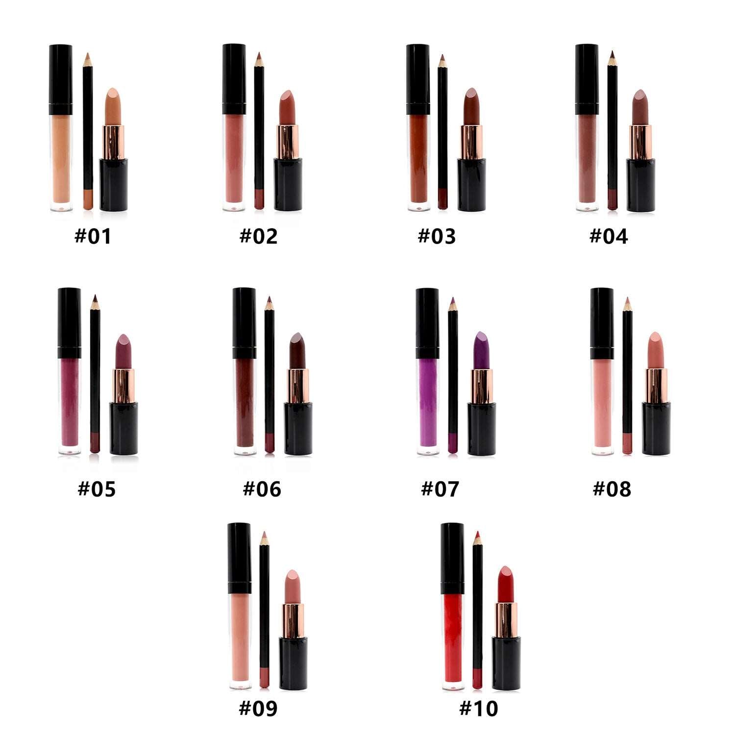 All In One Long-Lasting Matte Lipstick Lipliner Set