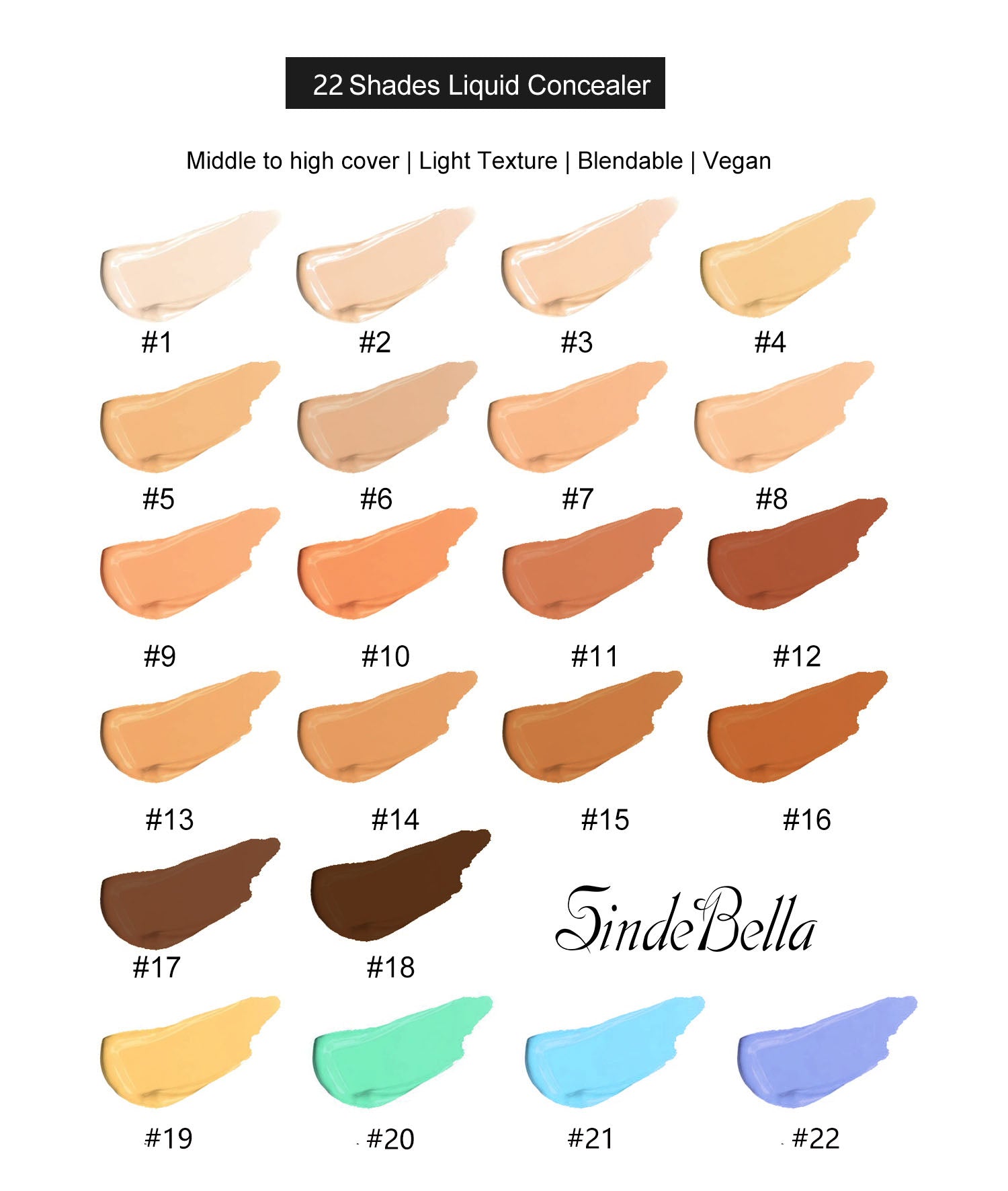 Talc-Free Vegan Full Coverage Liquid Concealer-10 shades/22shades