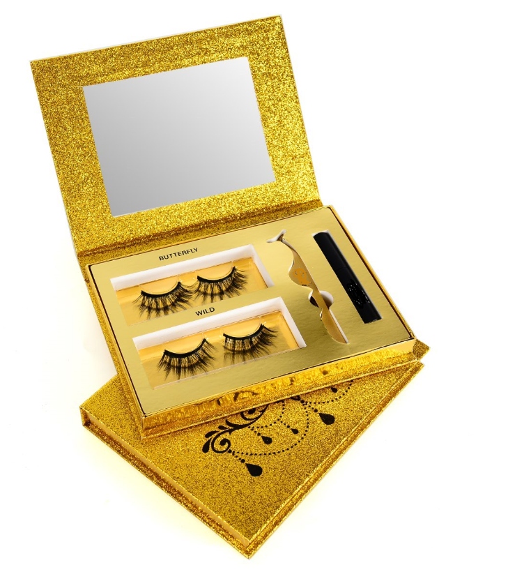Caja de regalo de pestañas de lujo con espejo y bandeja de EVA