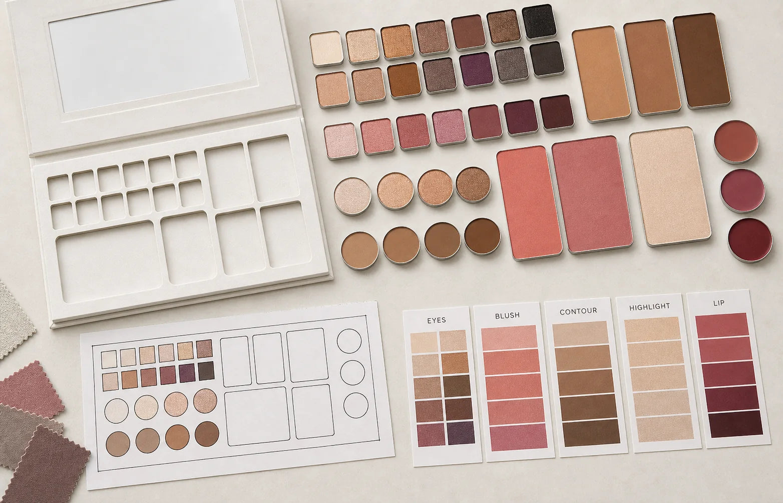 All-in-one face palette shade and aluminum pan layout planning