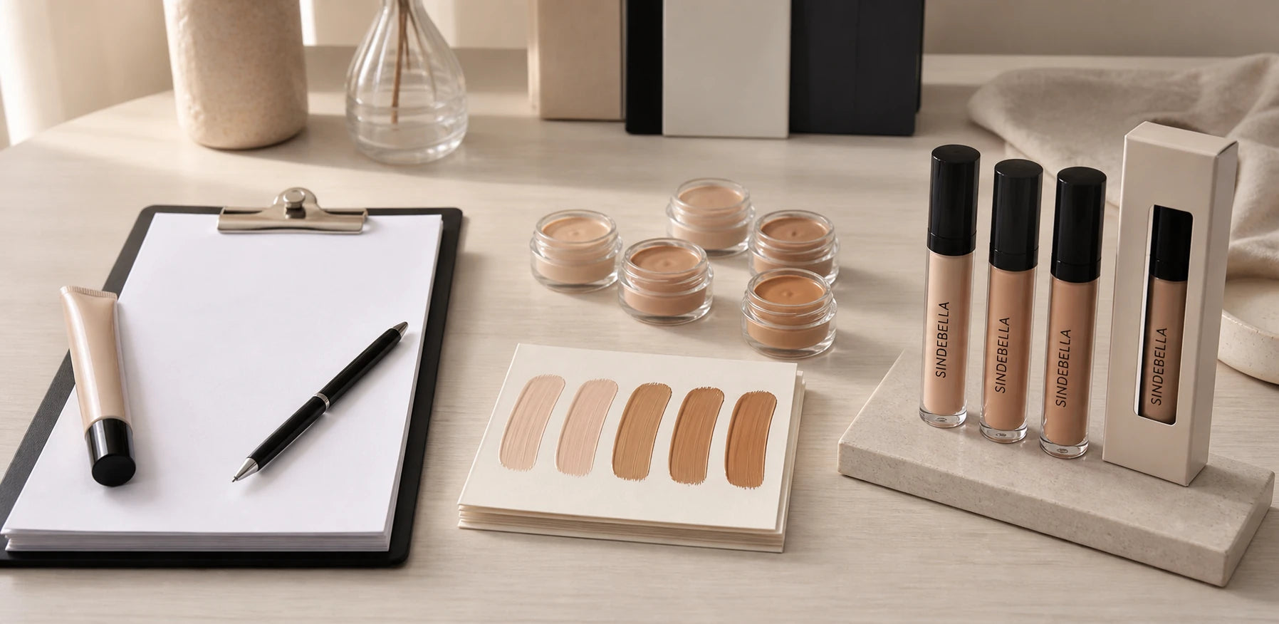 Concealer project brief, shade samples and approved private label packaging