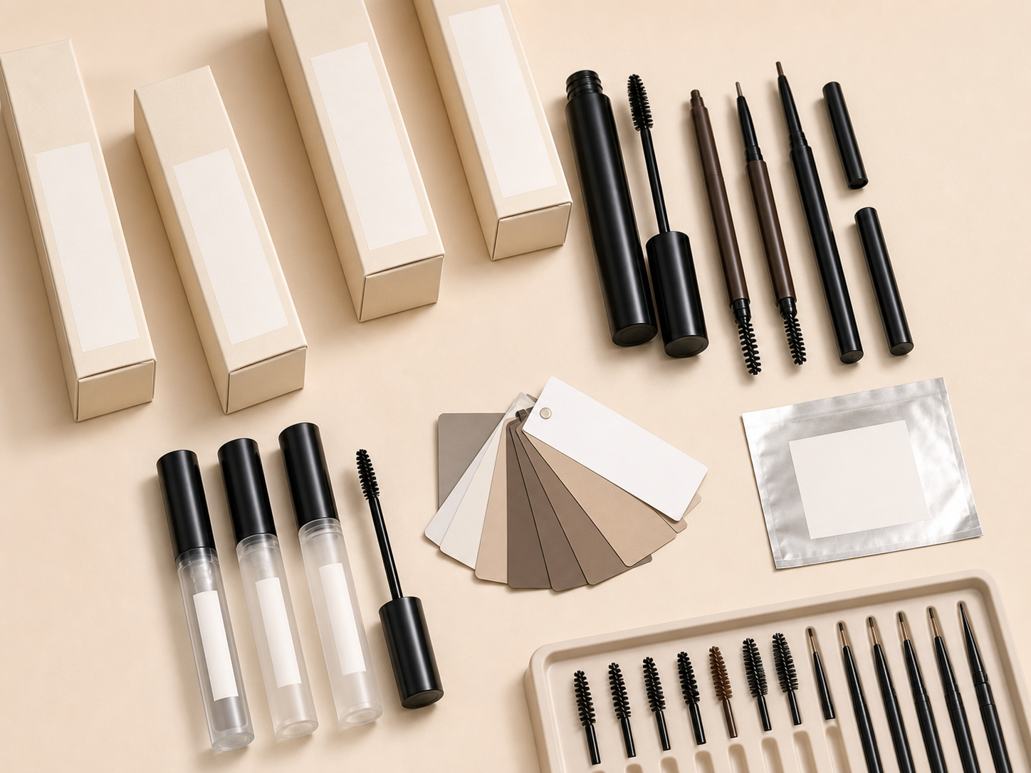 Eye and brow makeup product and packaging development options